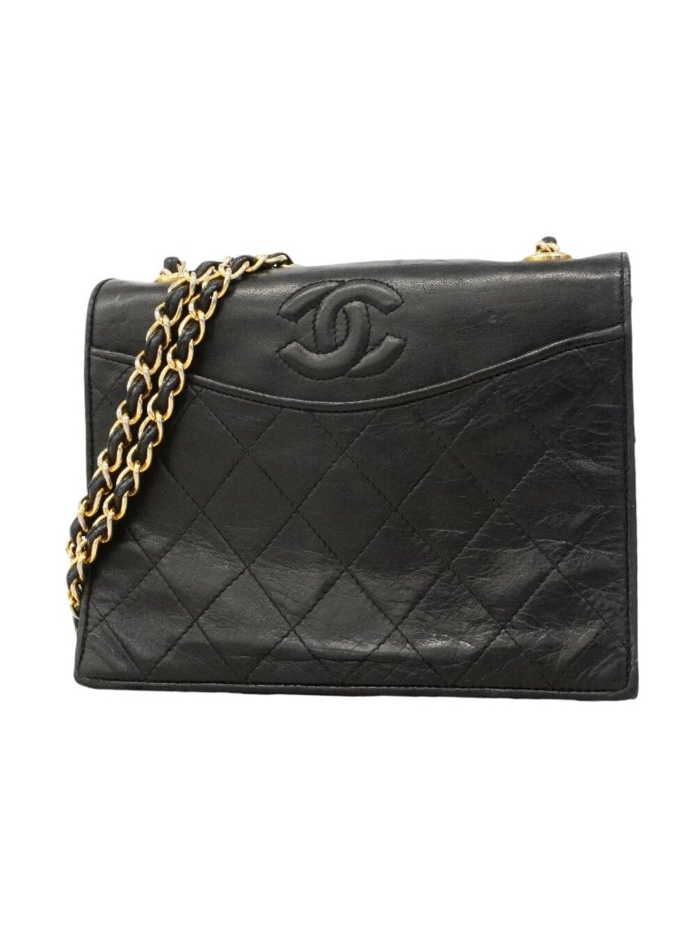 Chanel Shoulder Bag Quilted Lambskin Black Gold